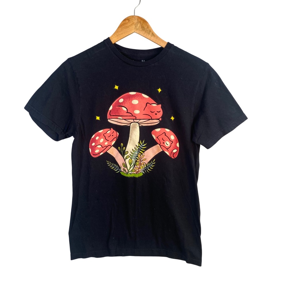 Threadless Mushroom Cat Graphic Tee Small Goblincore Cat Mom Whimsigoth